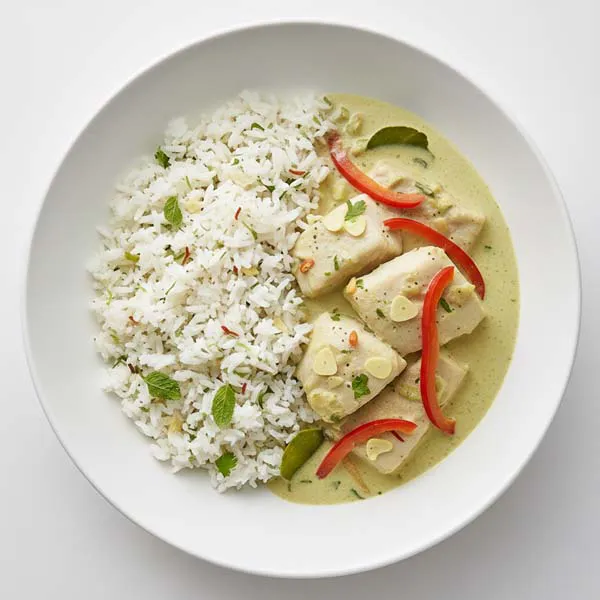 Coconut Lime River Fish Curry with Herb-Infused Rice